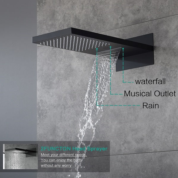 Cascada Aspen 9"x22" Matte Black LED Shower System - Cascada Showers