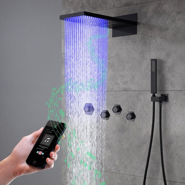 Cascada Aspen 9"x22" Matte Black LED Shower System - Cascada Showers