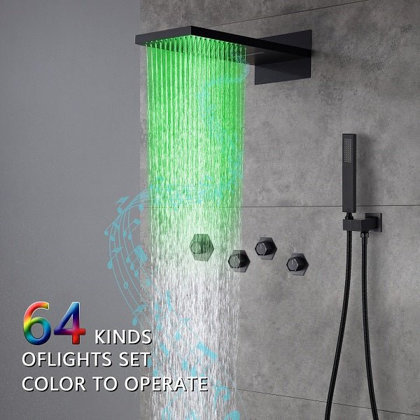 Cascada Aspen 9"x22" Matte Black LED Shower System - Cascada Showers