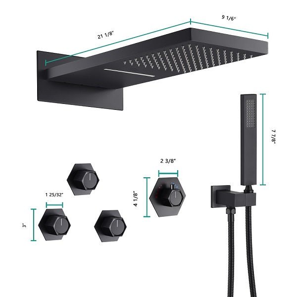 Cascada Aspen 9"x22" Matte Black LED Shower System - Cascada Showers