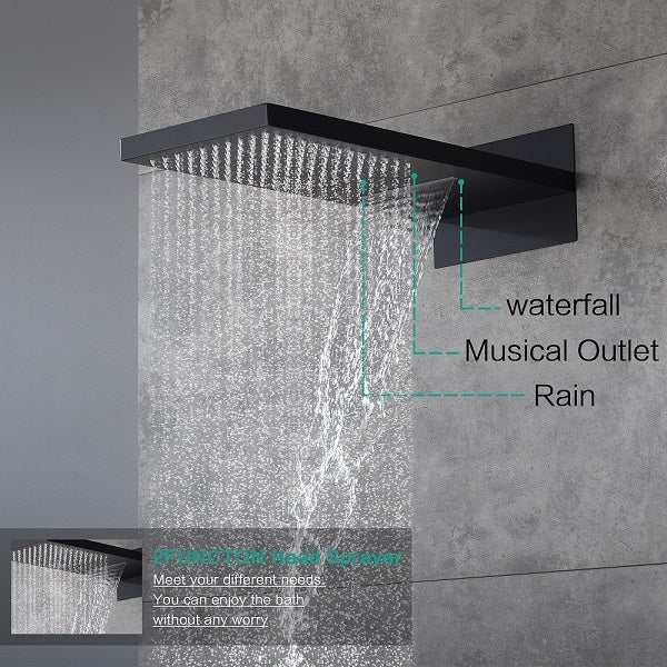 Cascada Aspen 9"x22" Matte Black LED Shower System - Cascada Showers