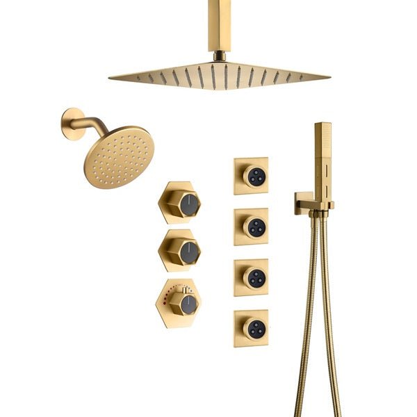 Cascada Bilbao 16" Brushed Gold Dual Shower Head System - Cascada Showers