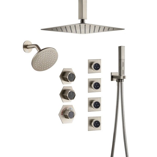 Cascada Bilbao 16" Brushed Nickel Dual Shower Head System - Cascada Showers