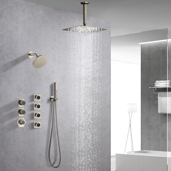 Cascada Bilbao 16" Brushed Nickel Dual Shower Head System - Cascada Showers