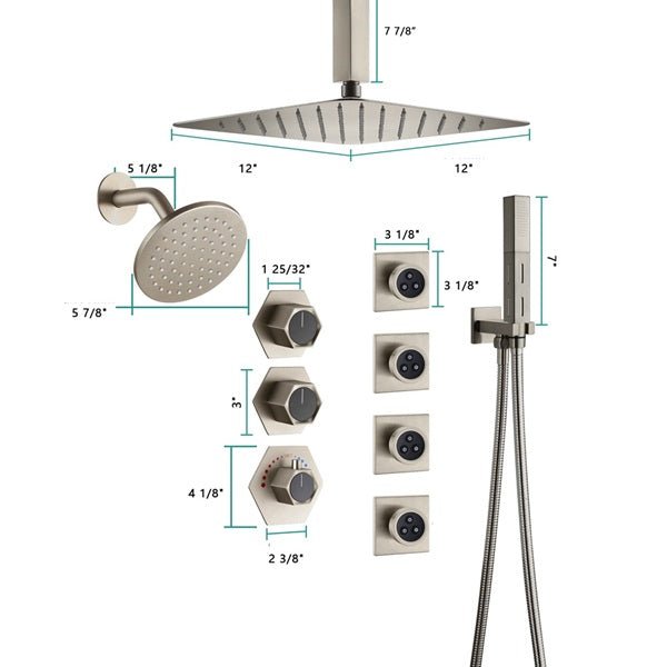 Cascada Bilbao 16" Brushed Nickel Dual Shower Head System - Cascada Showers