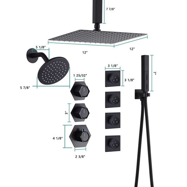 Cascada Bilbao 16" Matte Black Dual Shower Head Set with handshower Cascada Showers