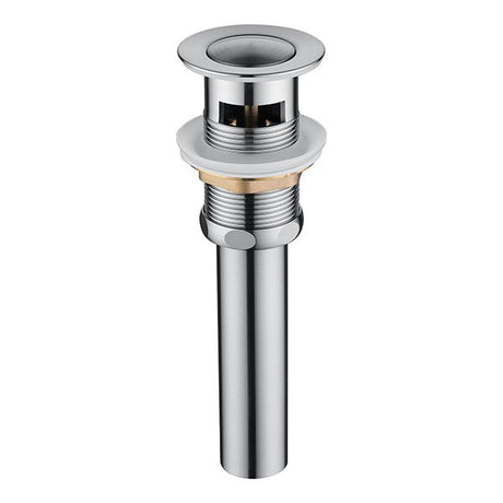 Top view of chrome Cascada pop-up drain with push button and overflow slot