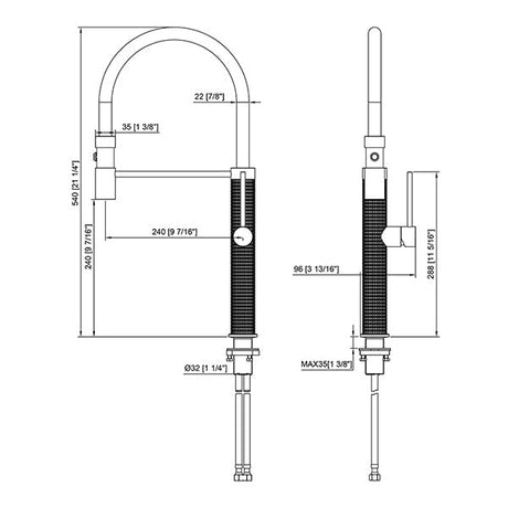 Cascada Brushed Gold Pull Down Kitchen Faucet With Sprayer - Cascada Showers