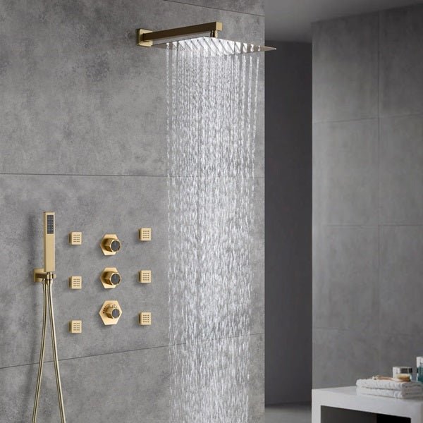 Cascada Camellia 12" Brushed Gold Shower System - Cascada Showers