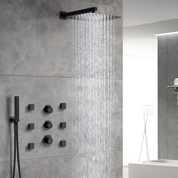 Cascada Camellia 12" Matte Black Shower System - Cascada Showers