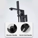 Black shower faucet set with diverter and hot/cold handles on a white background