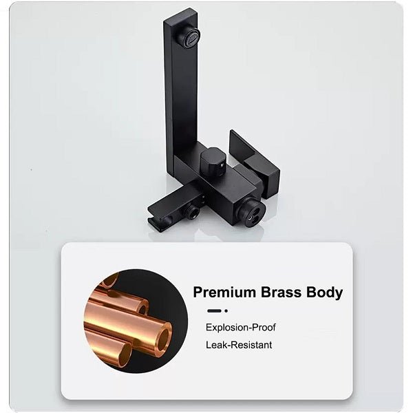 Black metal bracket with premium brass body feature on a white background