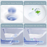Product features with text on dense foam, splash resistance, odor isolation, anti-sticking, and air purification.