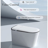 Modern toilet bowl with voice control features on a gray background