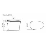 Cascada Cliff smart toilet dimensions — 27.0 x 16.5 x 18.4 inches floor-mounted 12-inch rough-in