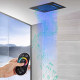 Ceiling-mounted LED shower head with Bluetooth music, waterfall, and rainfall functions.