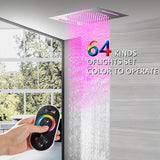 Dual water modes and Bluetooth music in this 15x23 ceiling-mounted LED shower.