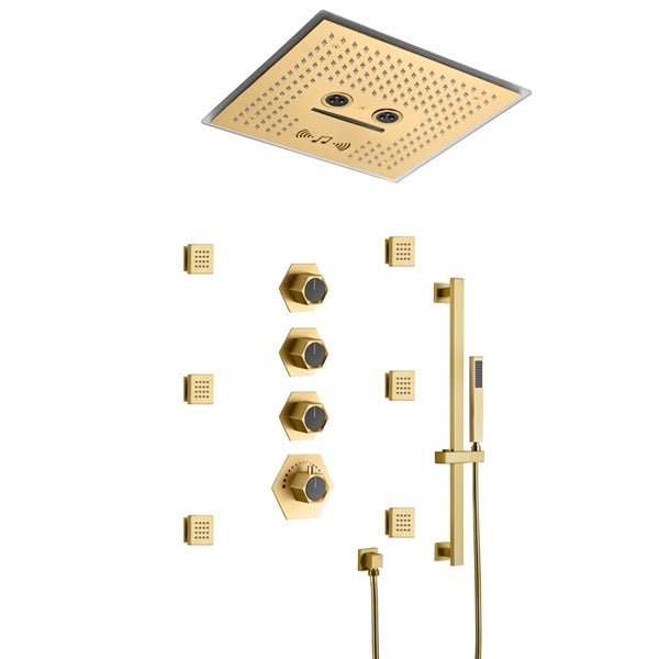 Cascada Davos 16" Brushed Gold LED Music Shower System - Cascada Showers