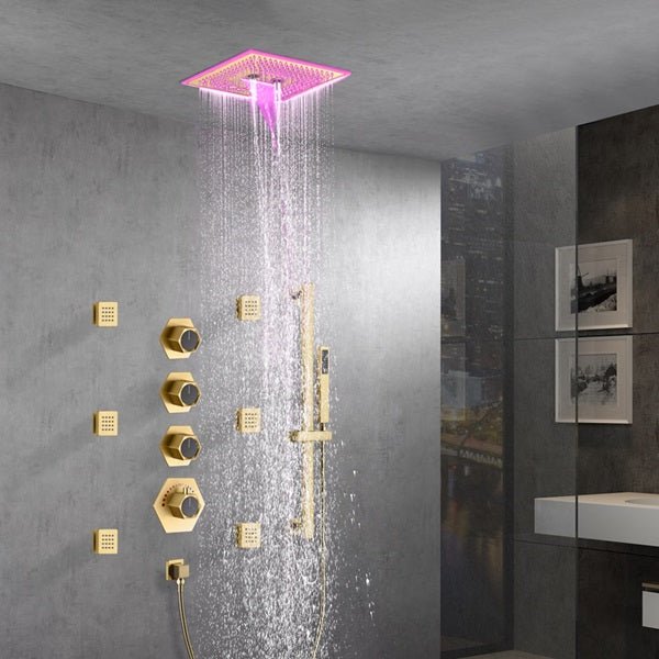 Cascada Davos 16" Brushed Gold LED Music Shower System - Cascada Showers