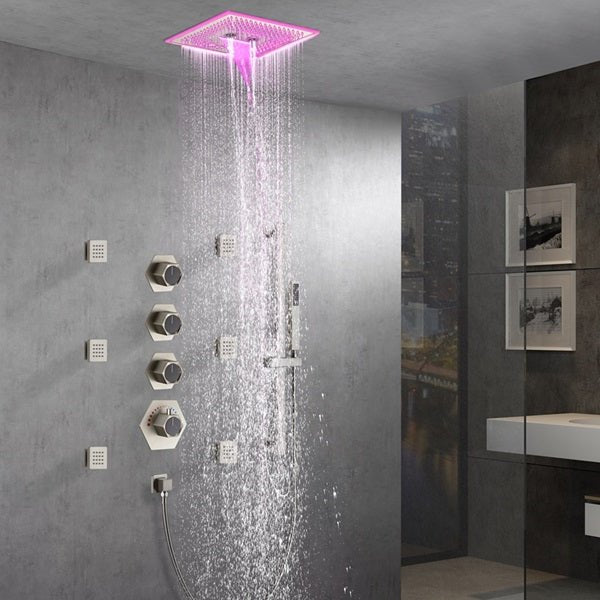 Cascada Davos 16" Brushed Nickel LED Music Shower System - Cascada Showers