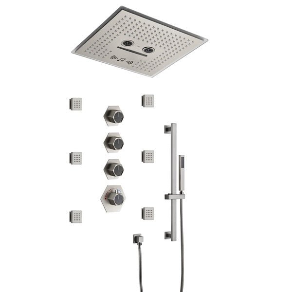 Cascada Davos 16" Brushed Nickel LED Music Shower System - Cascada Showers