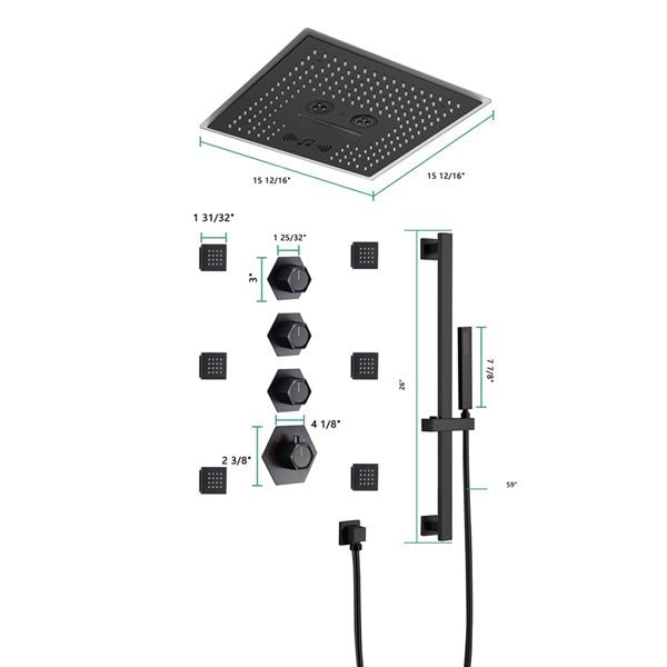 Cascada Davos 16" Matte Black LED Music Shower System - Cascada Showers