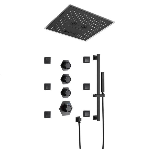 Cascada Davos 16" Matte Black LED Music Shower System - Cascada Showers
