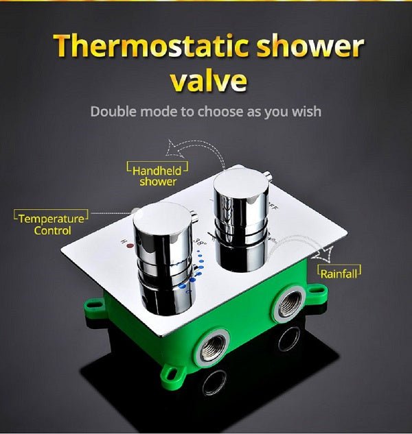 Cascada Dual-Function Thermostatic Valve – 2-Handle Modern Shower Valve with Temperature Control