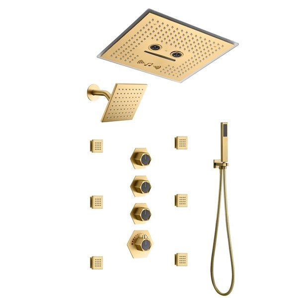 Cascada Maui 16" Brushed Gold LED Music Dual Shower Head System - Cascada Showers