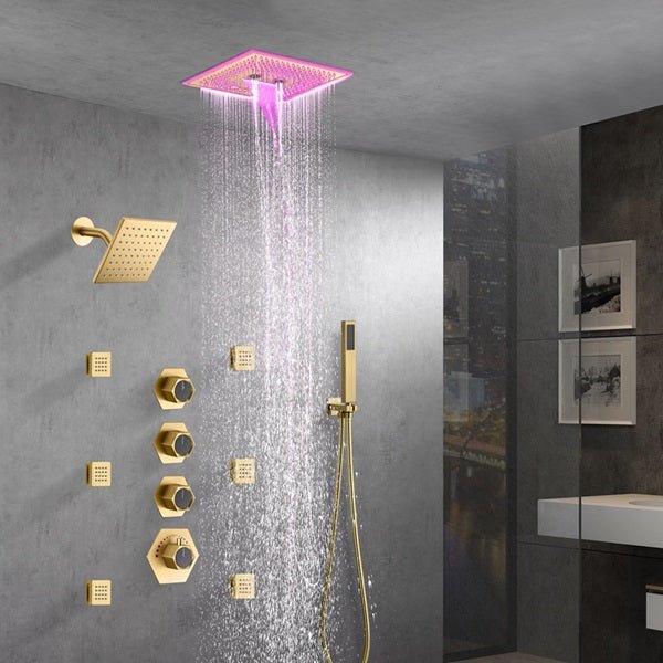 Cascada Maui 16" Brushed Gold LED Music Dual Shower Head System - Cascada Showers