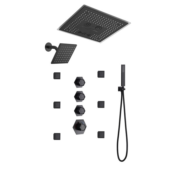 Cascada Maui 16" Matte Black LED Music Dual Shower Head System - Cascada Showers