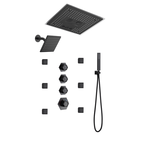 Cascada Maui 16" Matte Black LED Music Dual Shower Head System - Cascada Showers