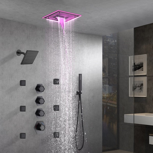 Cascada Maui 16" Matte Black LED Music Dual Shower Head System - Cascada Showers