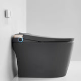 Matte gray one-piece smart toilet front angle showing elongated bowl and contemporary minimalist profile