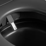 Soft-close damper hinge on matte gray smart toilet seat and lid for quiet gentle closing without slamming