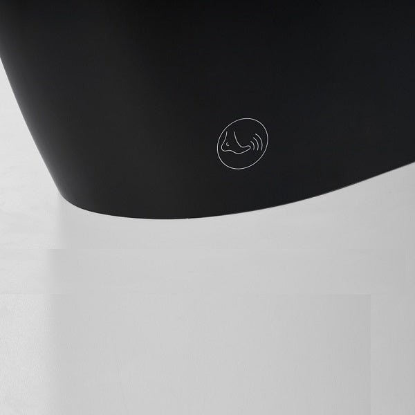 One-piece smart toilet with elongated ceramic bowl and matte black finish close-up