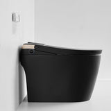 One-piece smart toilet with elongated ceramic bowl and matte black finish close-up
