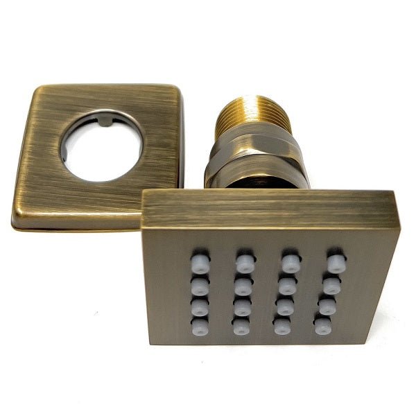 Cascada Modern Design 2” Square Body Spray Shower Jet with built-in 16-Nozzles Antique Brass