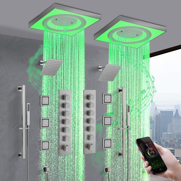 LED Music Shower System with Dual Showerheads