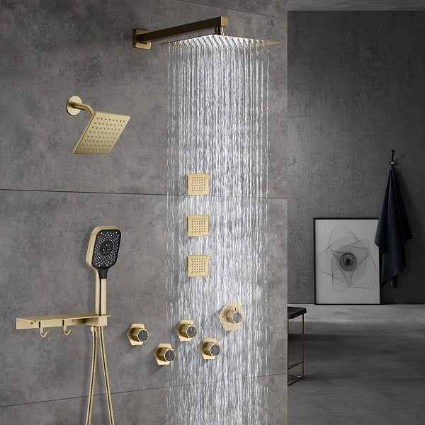 Cascada Pompeii 12" Brushed Gold Shower Set - Cascada Showers