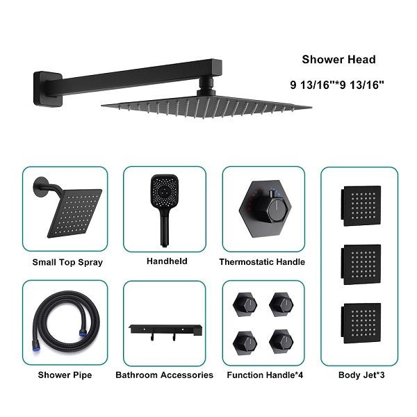 Cascada Pompeii 12" Matte Black Shower Set - Cascada Showers