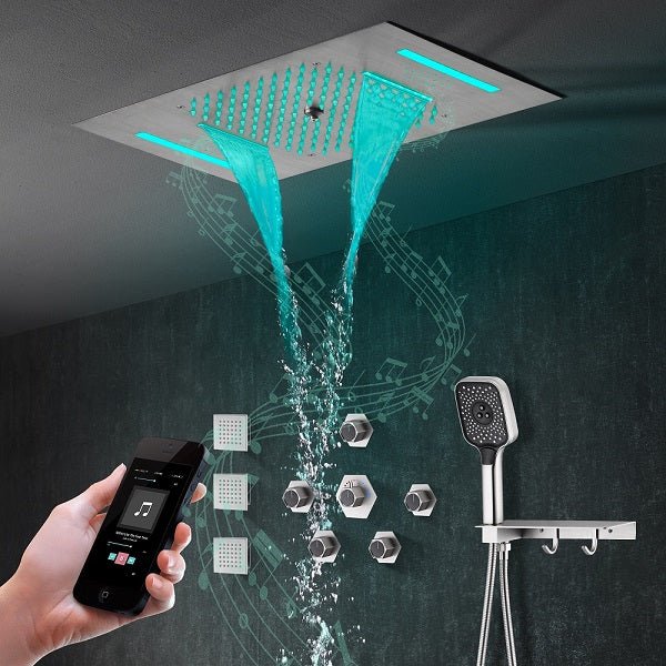 Cascada Positano 15"x23" Brushed Nickel Music LED Shower System - Cascada Showers