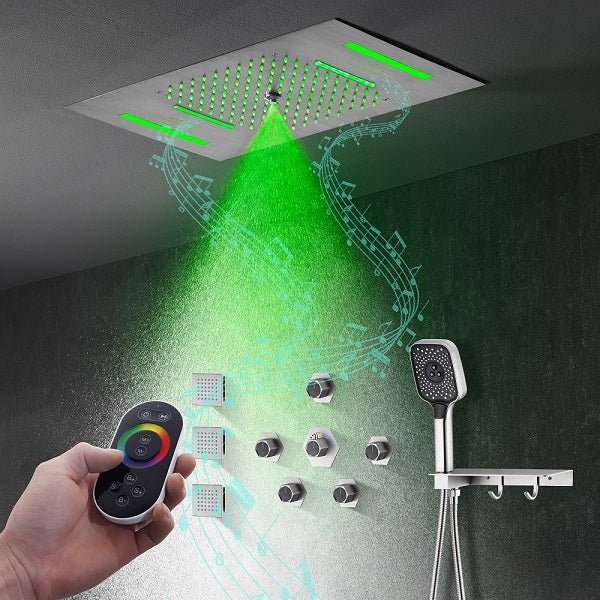 Cascada Positano 15"x23" Brushed Nickel Music LED Shower System - Cascada Showers
