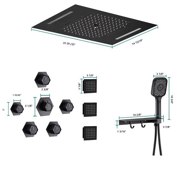 Cascada Positano 15"x23" Matte Black LED Music Shower System - Cascada Showers