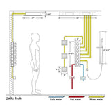 Cascada Rainbow 16"x28" Brushed Gold LED Bluetooth Shower System - Cascada Showers