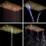 Cascada Rainbow 16"x28" Brushed Gold LED Bluetooth Shower System - Cascada Showers