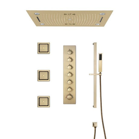 Cascada Rainbow 16"x28" Brushed Gold LED Bluetooth Shower System - Cascada Showers