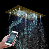 Cascada Rainbow 16"x28" Brushed Gold LED Bluetooth Shower System - Cascada Showers