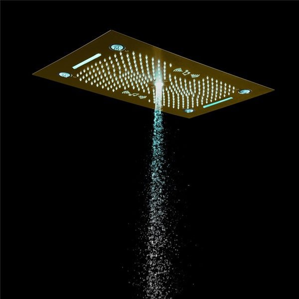 Cascada Rainbow 16"x28" Brushed Gold LED Bluetooth Shower System - Cascada Showers