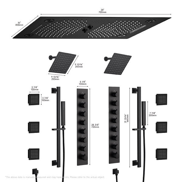 Cascada Sicilian 16x28 Music LED Shower System with dual shower heads and Bluetooth control